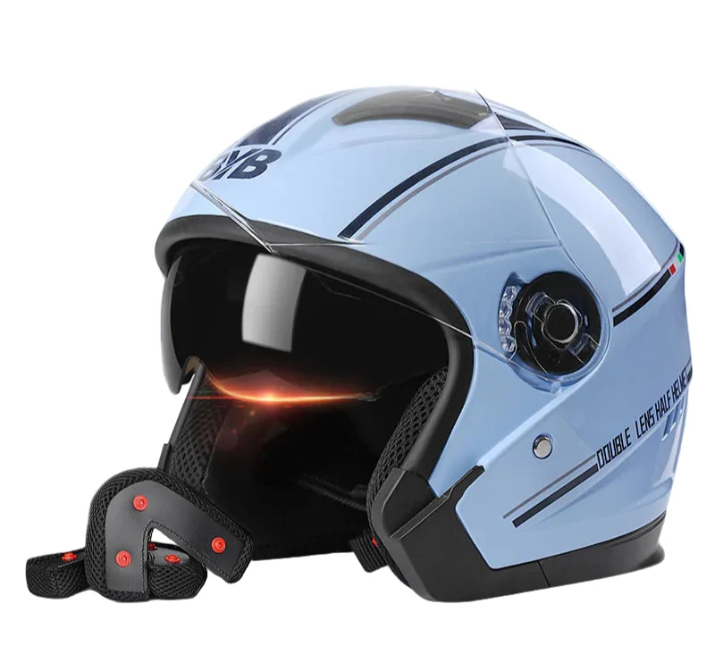 Lisslune | Retro 3/4 Open-Face Motorcycle Helmet with Dual Lens – AeroRide