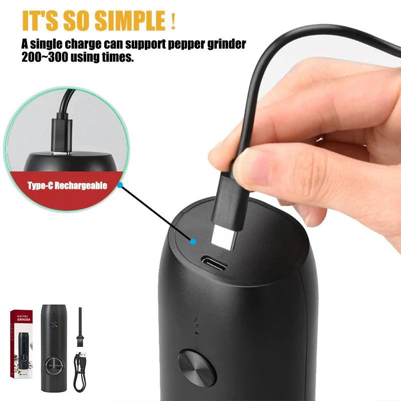 Lisslune | Rechargeable electric salt and pepper mill set with one-handed operation and adjustable grinding settings