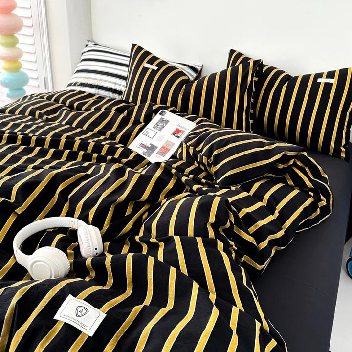 Rynx | Yellow striped bedding duvet cover set with pillowcase bedding single and double bed bedding duvet cover set queen/king double
