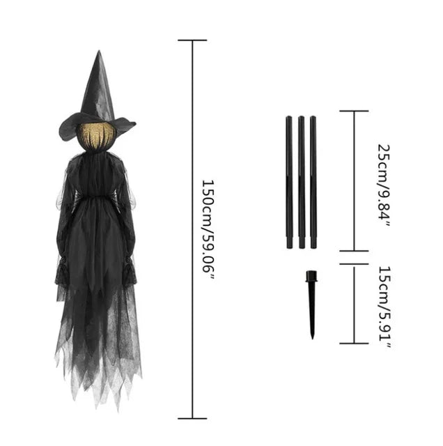 Rynx | 170cm Halloween Glowing Witch Ghost Halloween Decoration Horror Props Creepy Skeleton For Halloween Decoration Voice Control