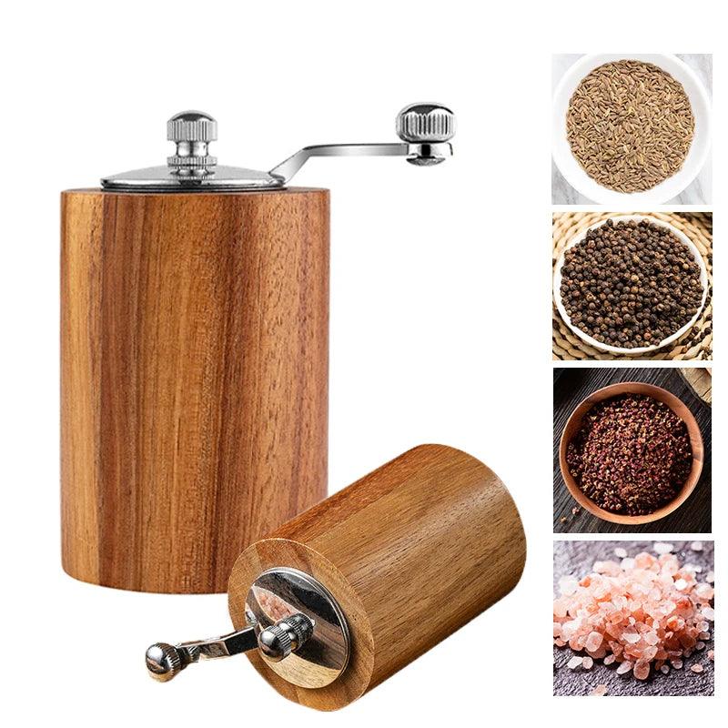 Lisslune | Elegant manual spice mill set made of acacia wood with adjustable grind settings for culinary excellence