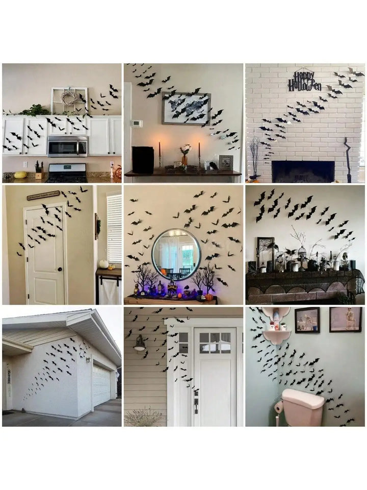 Rynx | 60 pieces 3D waterproof black bats wall decoration Halloween decoration