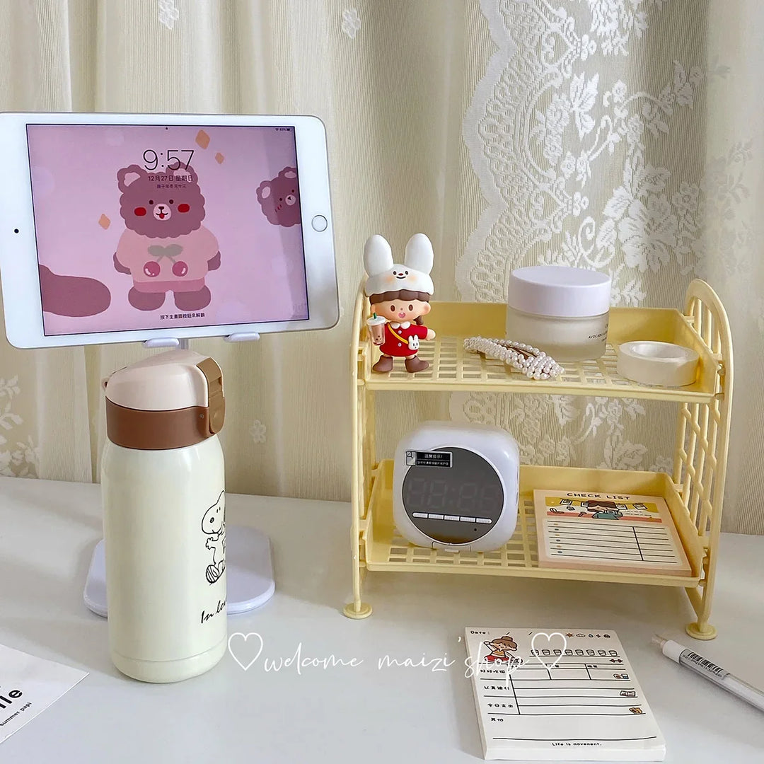 Rynx | Sweet Room Storage Organizer Storage Shelf Kawaii 2-Layer Desktop Cosmetic Jewelry Storage Shelf Bathroom Shelf Storage Rack