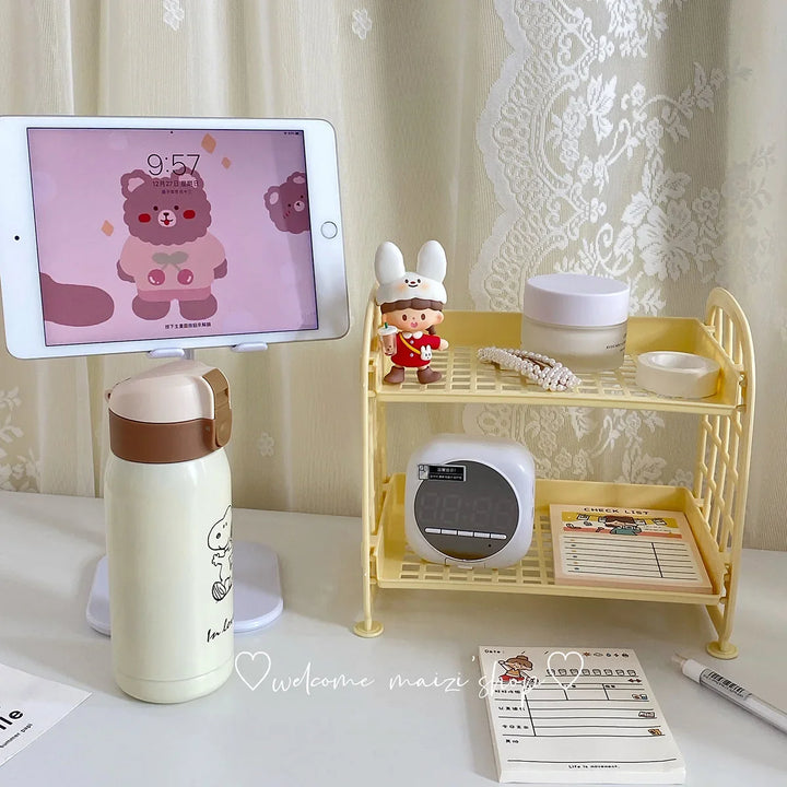 Rynx | Sweet Room Storage Organizer Storage Shelf Kawaii 2-Layer Desktop Cosmetic Jewelry Storage Shelf Bathroom Shelf Storage Rack