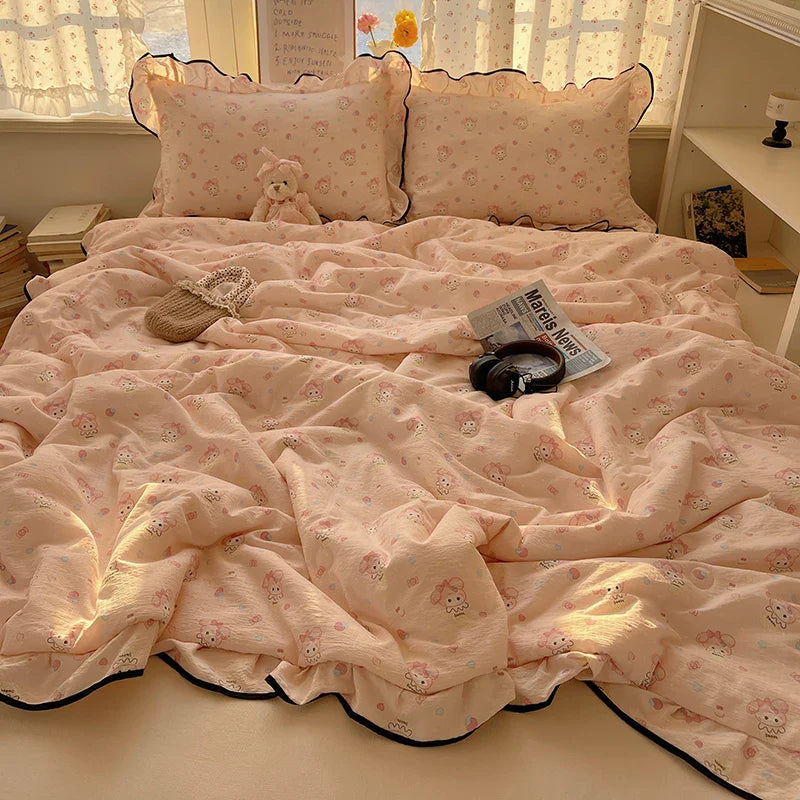 Lisslune | 1PC Ins Sommerdecke Falbala Rüschen Cool Feeling Decke Bare Sleeping Hautfreundlich Für Frauen Mädchen Schlafzimmer Deko Königin Größe