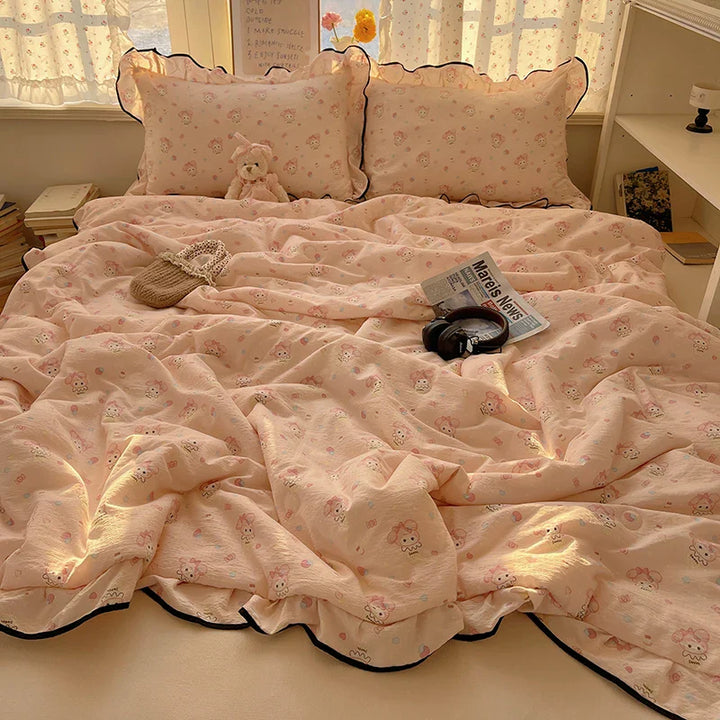 Lisslune | 1PC Ins Sommerdecke Falbala Rüschen Cool Feeling Decke Bare Sleeping Hautfreundlich Für Frauen Mädchen Schlafzimmer Deko Königin Größe