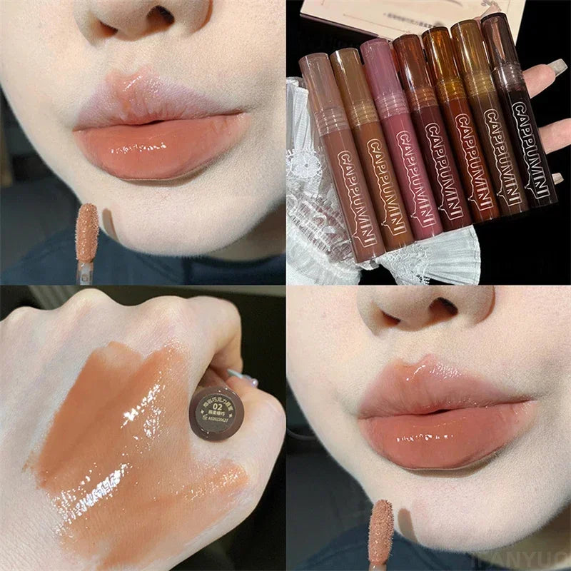 Rynx | Chocolate lip gloss long-lasting moisturizing dark brown lip lacquer transparent glass mirror water liquid lipstick clear makeup