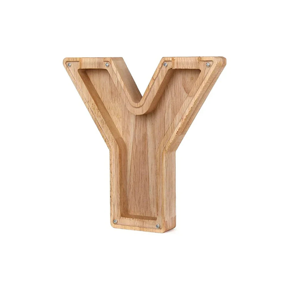 Lisslune | Wooden Alphabet Piggy Bank with Transparent Viewing Window for Stylish Saving