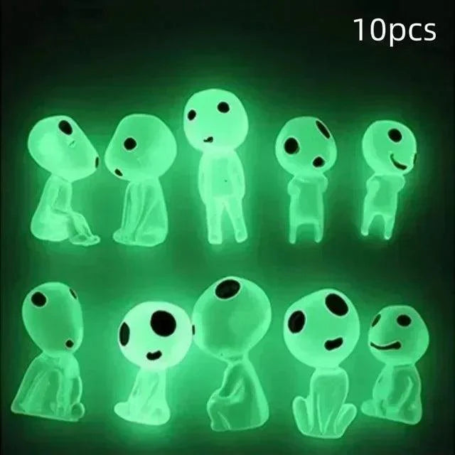 Lisslune | Luminous Kodama Elf Ornaments - 10Pcs Glow-in-the-Dark Miniature Figures for Fish Gardens and Garden Decoration