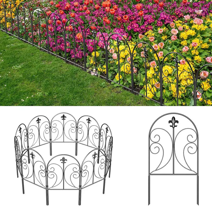 Rynx | 10-pack decorative garden fence, 24in(H) x 10ft(L) stainless steel animal barrier for the garden, dog & rabbit border, curved D