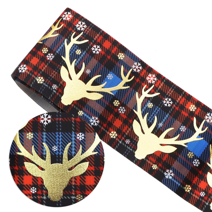 Lisslune | Elegant Golden Holiday Ribbon with Snowflakes and Deer - 75 mm Width for Festive Crafting