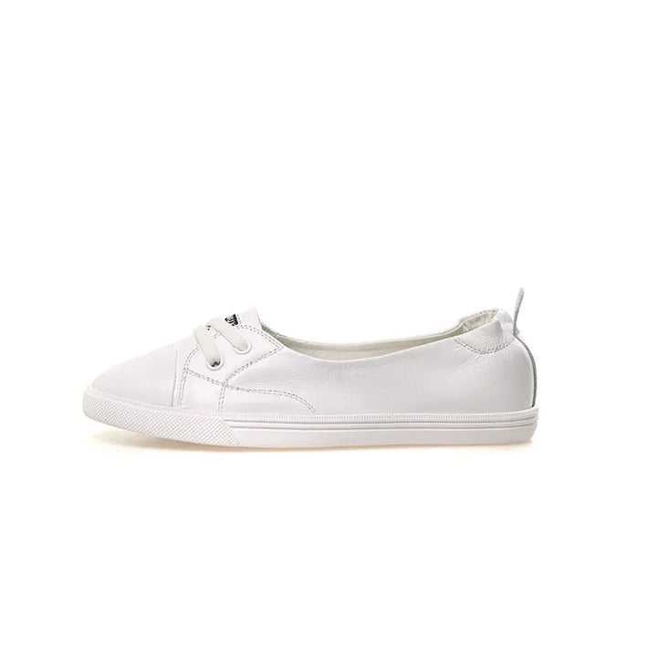 Lisslune | 100% Genuine Leather Shoes Women Flat Casual Shoes Soft Cowhide White Flats
