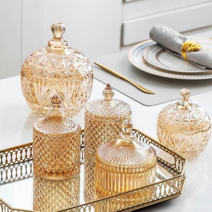 Lisslune | Amber Radiance Crystal Glass Storage Jar with Lid for Jewelry and Event Decor