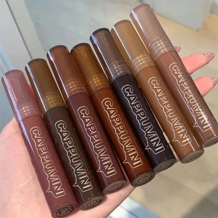 Rynx | Chocolate lip gloss long-lasting moisturizing dark brown lip lacquer transparent glass mirror water liquid lipstick clear makeup