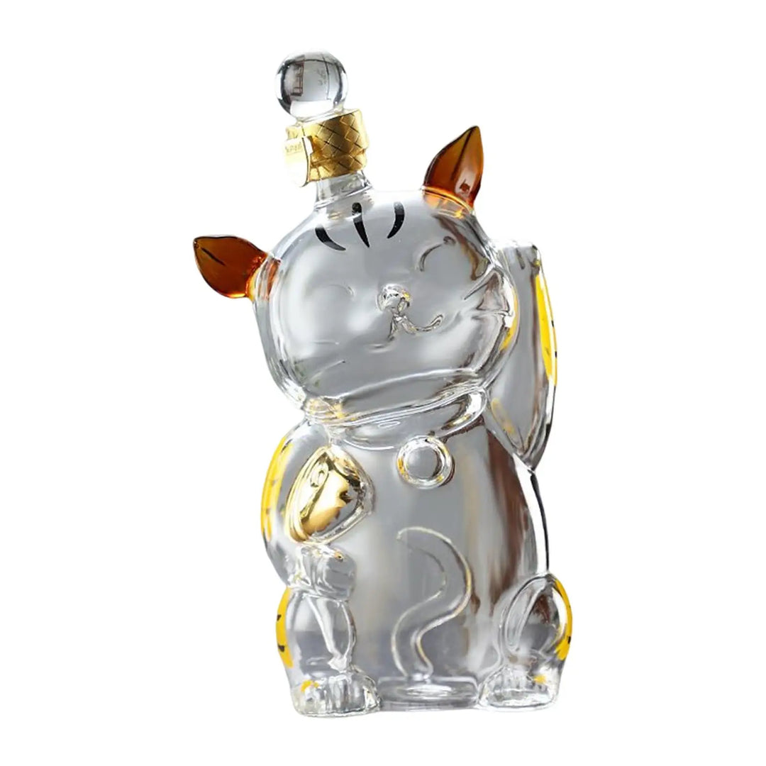 Lisslune | Cat Shaped Glass Decanter Glass Holder with Stopper Bottle Drinkware Dispenser Carafe 1000ml for Dining Party Decoration Gift