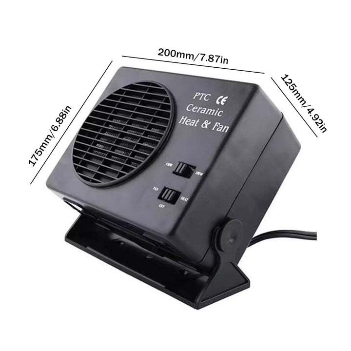 Lisslune | 12V Ceramic Car Heater | 150W-300W Portable Fan with Automatic Thermostat for Winter Use in Vehicles