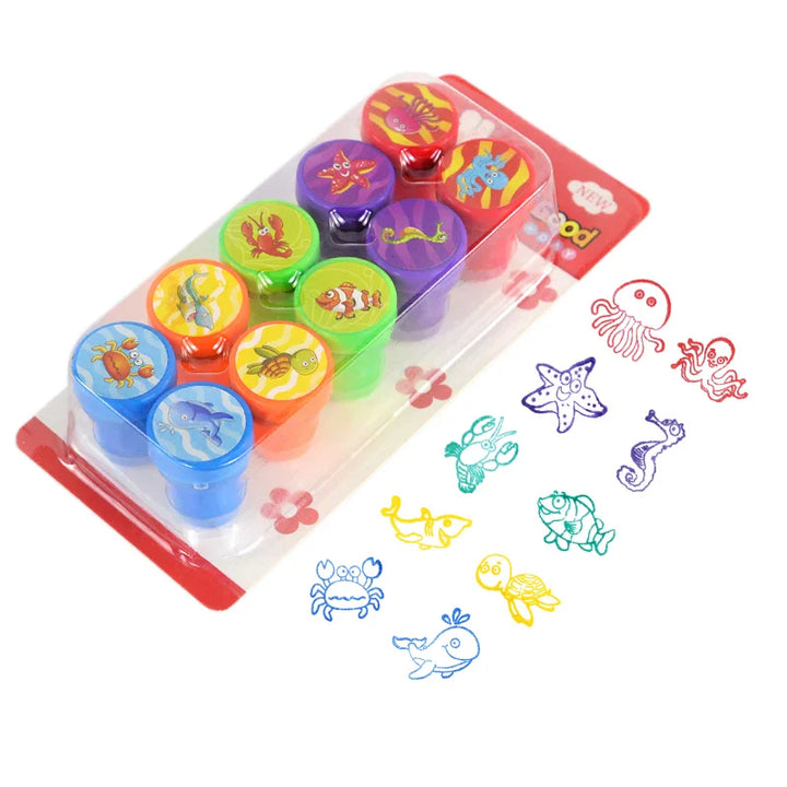 Rynx 10pcs Cartoon Animal Unicorn Self-Inking Stamp Toy Kids Birthday Party Gifts Goodie Bag Pinata Filler Boy Girl Christmas Gift