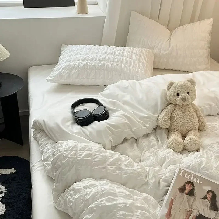 Lisslune | ChicParis | Seersucker Bedding Set – Lightweight, Soft & Elegant French-Style Duvet Cover Set