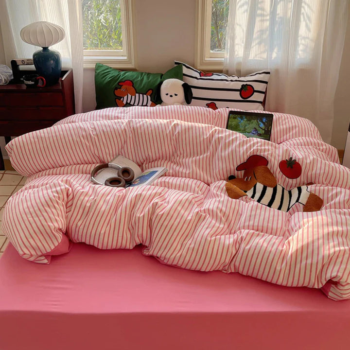 Rynx | Embroidered Running Dog Soft Bedding Set Duvet Cover Bed Linen Bedspread Pillowcases Flat Sheet Comforter Sets for Girls