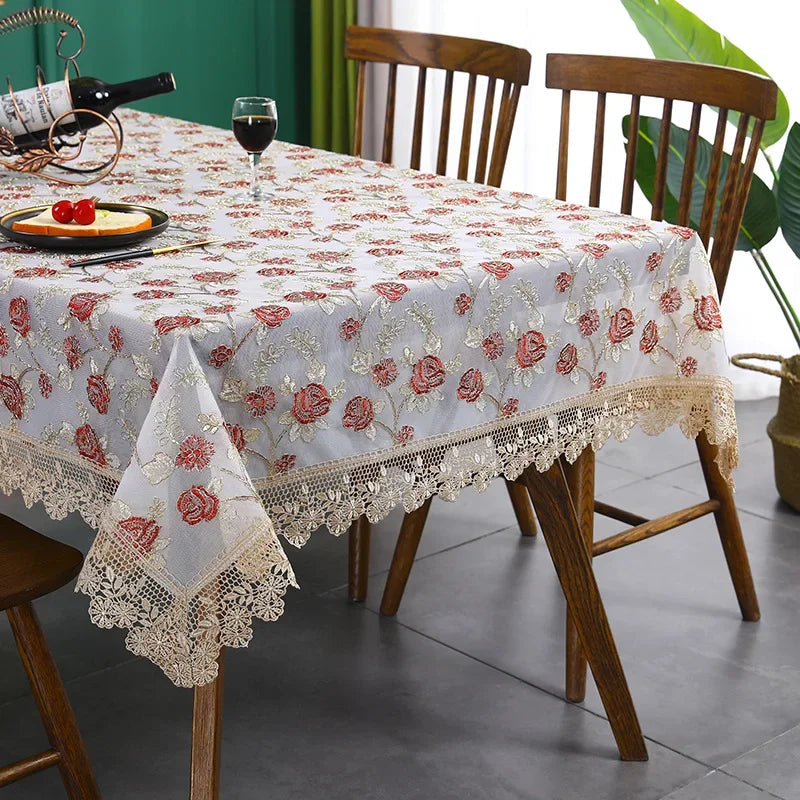 Rynx lace embroidery tablecloth, luxury tablecloth, wedding banquet, party tablecloths, furniture cover, tablecloths for home