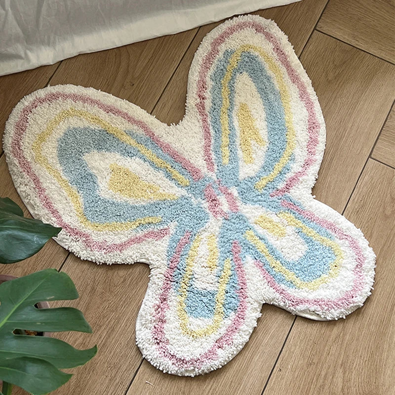 Rynx | Tufting Butterfly Bathroom Mat Living Room Rug Bath Mat Bedside Rug Soft Bedroom Floor Pad Aesthetic Home Decor 60x60cm