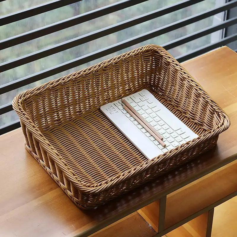 Lisslune | Stylish Woven Rattan Storage Tray with Practical Handles