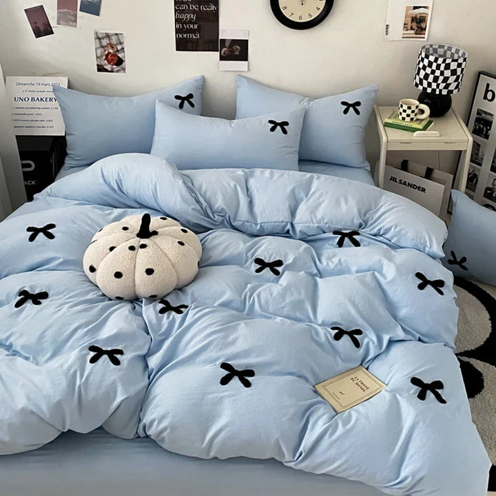 Rynx | Simple Style Bedding Set Towel Embroidered Duvet Cover Set Breathable Bedding Queen Size Bed Sheet Set Home Bedding 이불세트