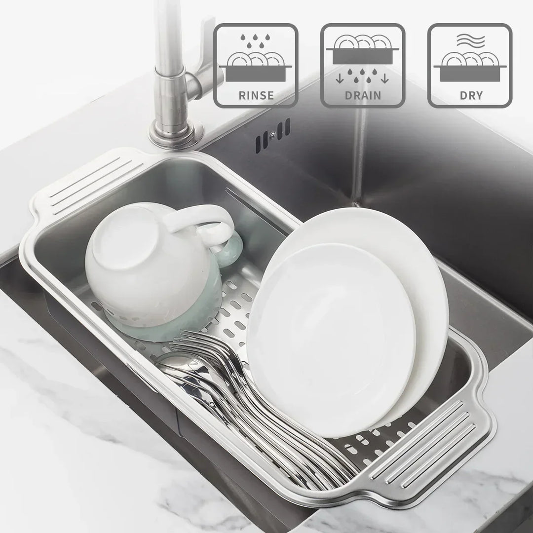 Lisslune | Retractable Over Sink Stainless Steel Vegetable Drain Basket