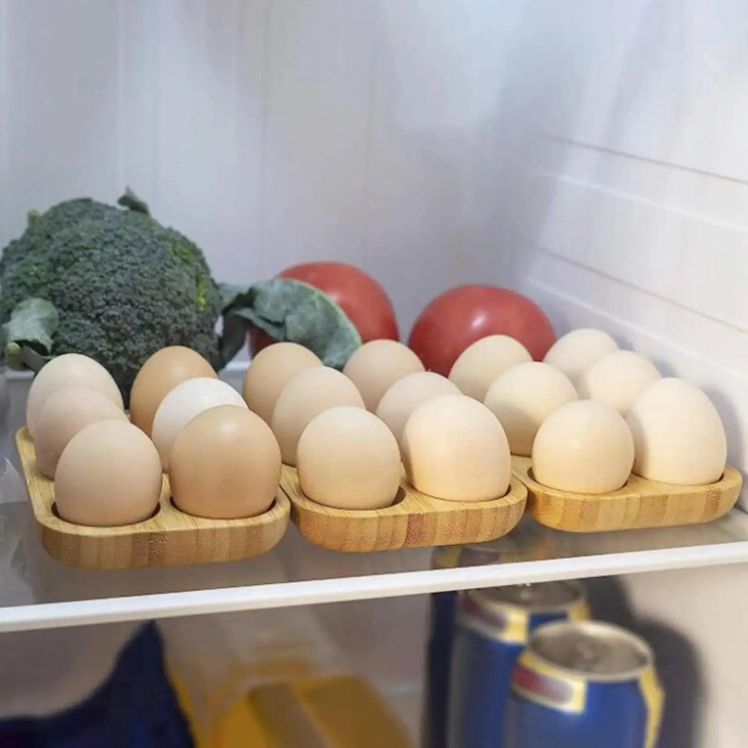 Lisslune | Stylish double-layer wooden egg organizer for chic kitchen decoration