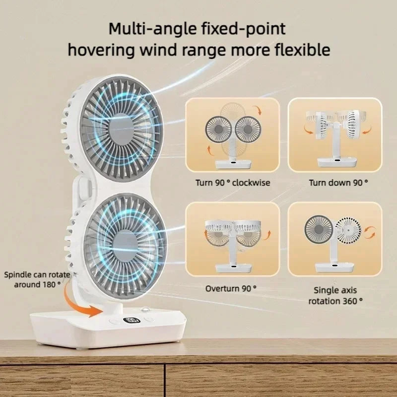 Lisslune | Adjustable Double-Head Portable Table Fan Night Lamp