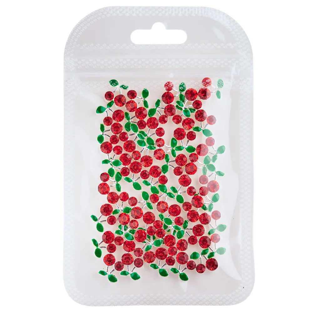 Rynx | 20 pieces/bag 3D Cherry Nail Charms Red & Pink Cherry Nail Rhinestones Nail Gemstones Nail Glitter Stud Fruit Nail Slices for Nail Jewelry