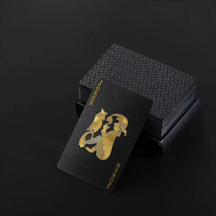 Rynx | 1 deck of cool black playing cards, waterproof black-gold foil poker cards, great for magic, water card games, and parties