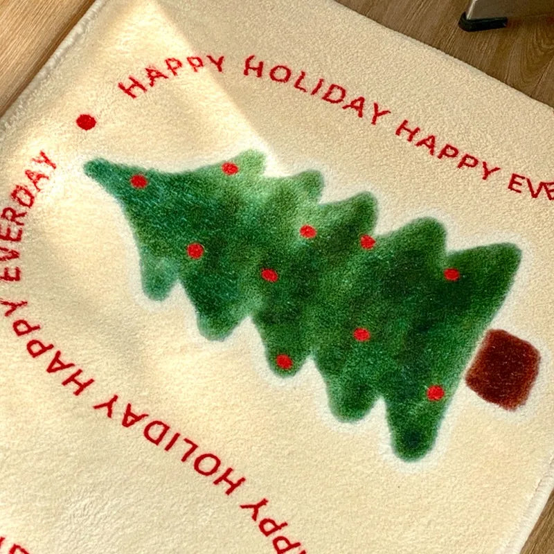 Rynx Christmas rug bedroom bedside rugs holiday cartoon soft fluffy comfortable artificial cashmere rug balcony long striped mat