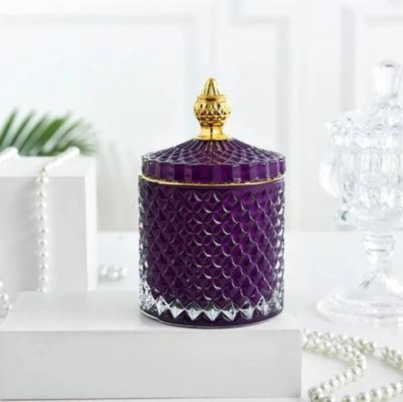 Lisslune | Amber Radiance Crystal Glass Storage Jar with Lid for Jewelry and Event Decor