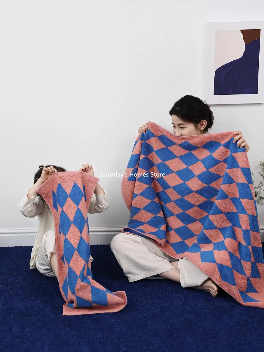 Rynx | Striped Geometric Diamonds Cotton Towels Soft Absorbent Face Towel Combed Long Staple Fiber Kids Hands Towel Adults Bath Household To