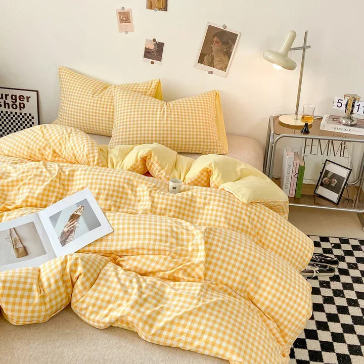 Rynx Japanese Style Check Queen Duvet Cover Set 1/3 Pieces Soft Washed Duvet and Pillowcase or just Duvet Covers Skin-Friendly