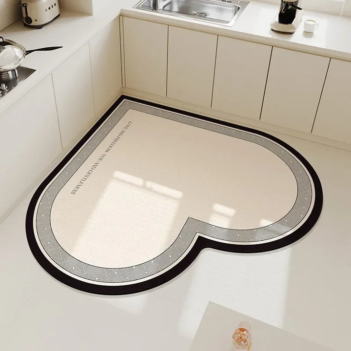Rynx | Beige Cream Style Heart Pattern Kitchen Mat Irregular Water Absorbent Decorative Mat Easy to Clean Cuttable PVC Carpet