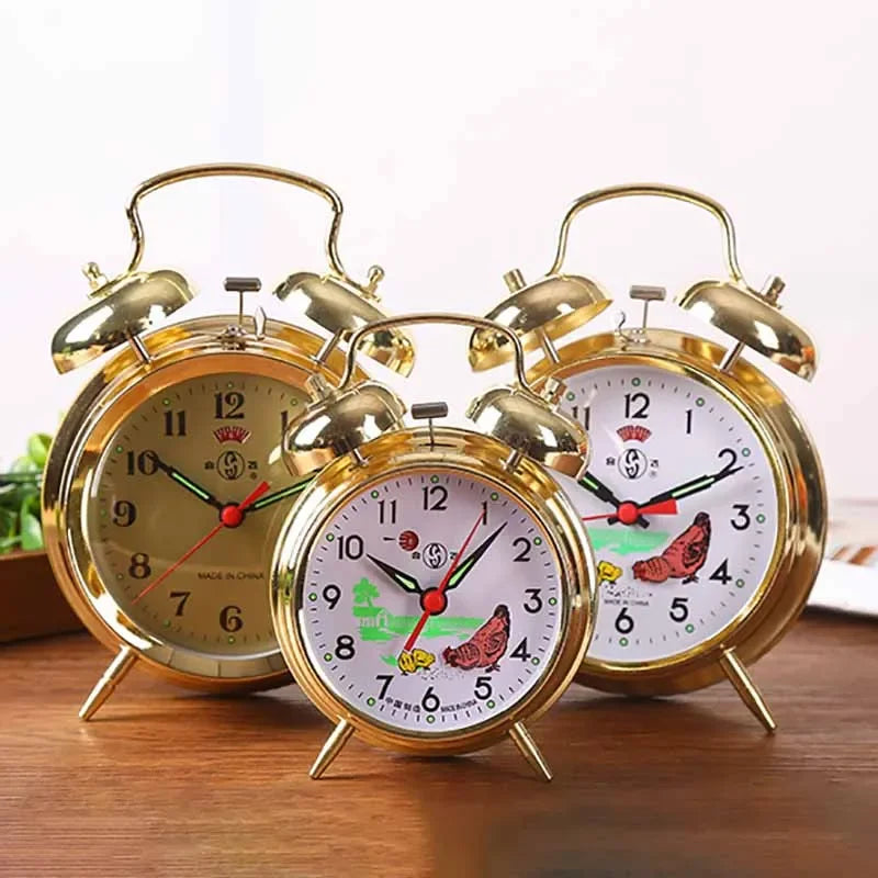 Rynx | Metal Mechanical Alarm Clock Creative Desk Nightstand Table Clock Alarm Bedroom Decoration Accessories Battery Operated