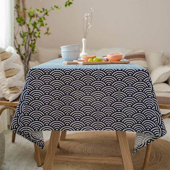Rynx Japanese Style Polyester Cotton Tablecloth, Rectangular Dustproof Tablecloth, for Kitchen Dining Room Celebration Birthday Table Decoration