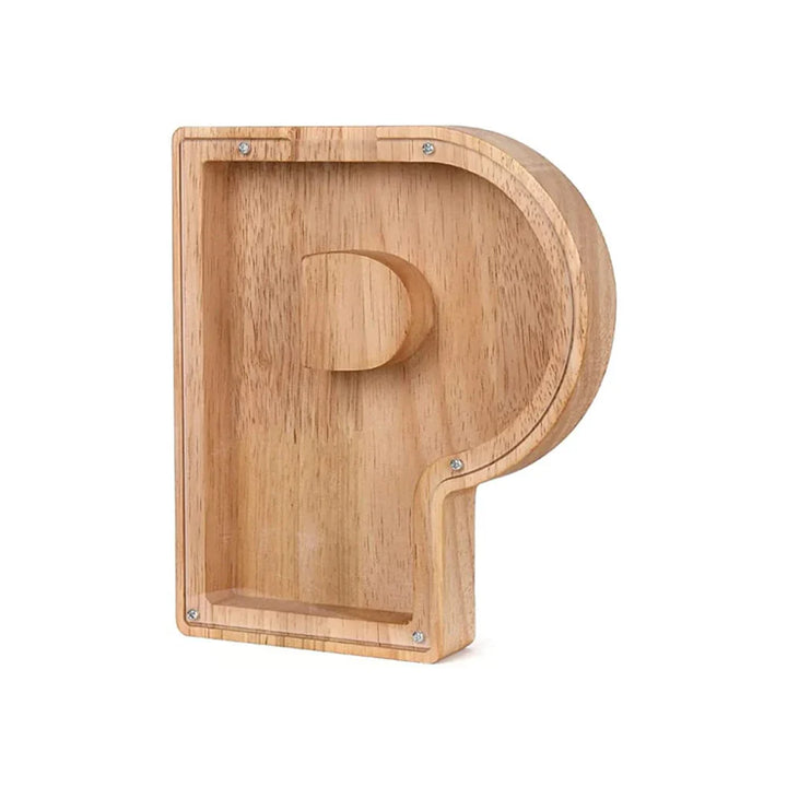 Lisslune | Wooden Alphabet Piggy Bank with Transparent Viewing Window for Stylish Saving