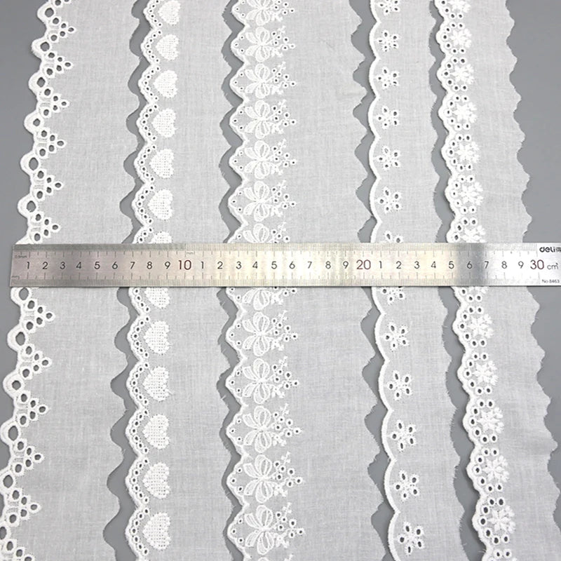 Rynx | (3 Yards/lot) Cotton Lace White Embroidery Sewn Clothing Textile Fabric Woven Ribbon DIY Decoration Wedding Home Sticker