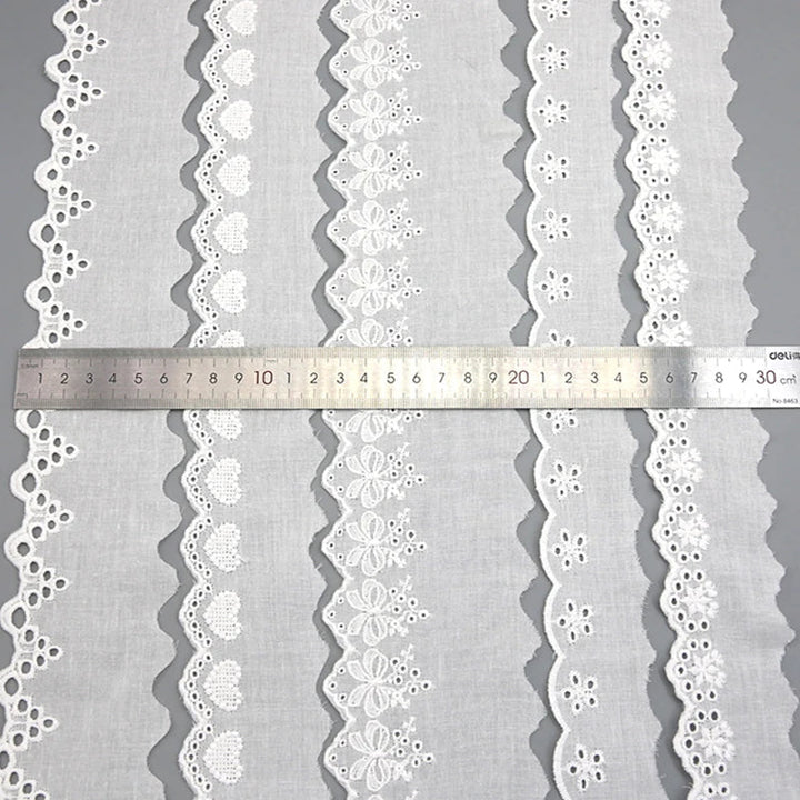 Rynx | (3 Yards/lot) Cotton Lace White Embroidery Sewn Clothing Textile Fabric Woven Ribbon DIY Decoration Wedding Home Sticker