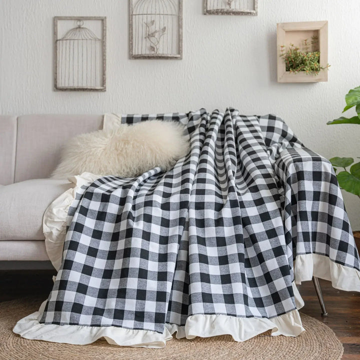 Rynx | Black White Cotton Sofa Cover Blanket Sofa Towel for Living Room Furniture Decor Tapestry Couch Cover for Sofas
