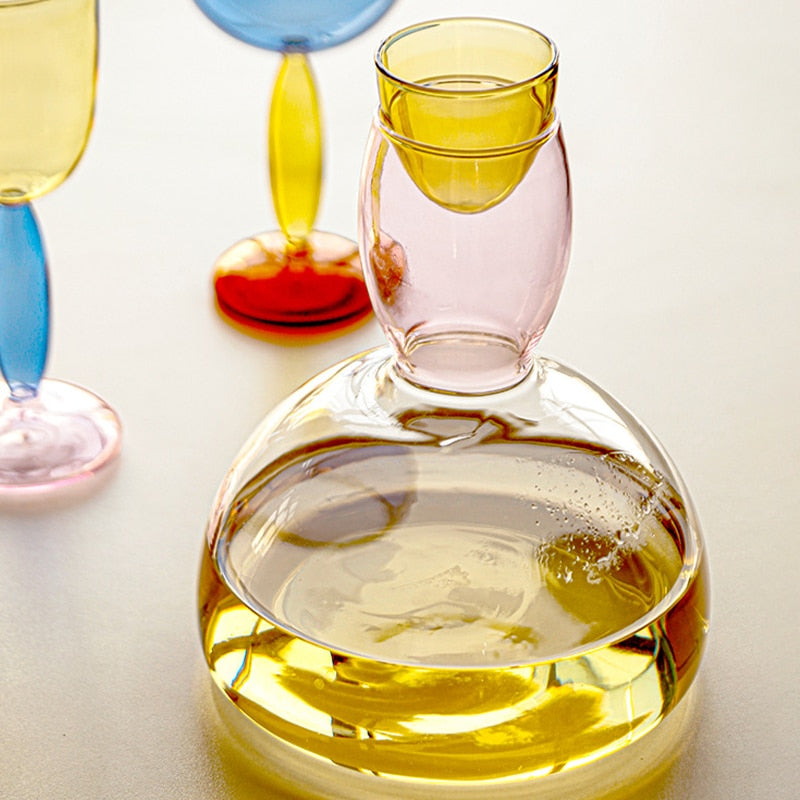 Lisslune | Chalice and carafe made of colored glass by Phillips