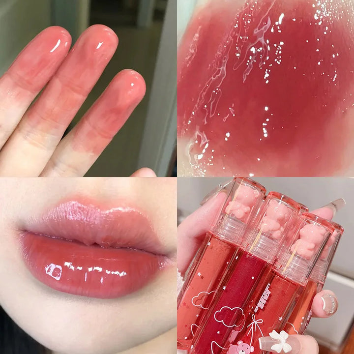 Rynx | Liquid Lipstick Crystal Glossy Lip Lacquer Mirror Cute Bear Lip Balm Waterproof Transparent Nude Lips Girl Makeup Korean Makeup