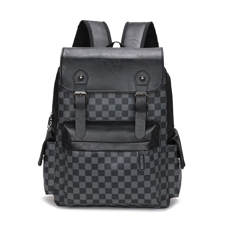Lisslune | Trendy Checkered Business Versatile Men's Backpack Travel Large Capacity Luxury Brand Design Backpack Men PU Leather School Backpack