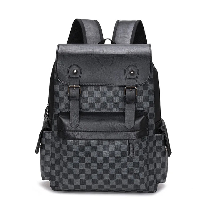 Lisslune | Trendy Checkered Business Versatile Men's Backpack Travel Large Capacity Luxury Brand Design Backpack Men PU Leather School Backpack