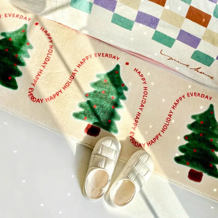 Rynx Christmas rug bedroom bedside rugs holiday cartoon soft fluffy comfortable artificial cashmere rug balcony long striped mat