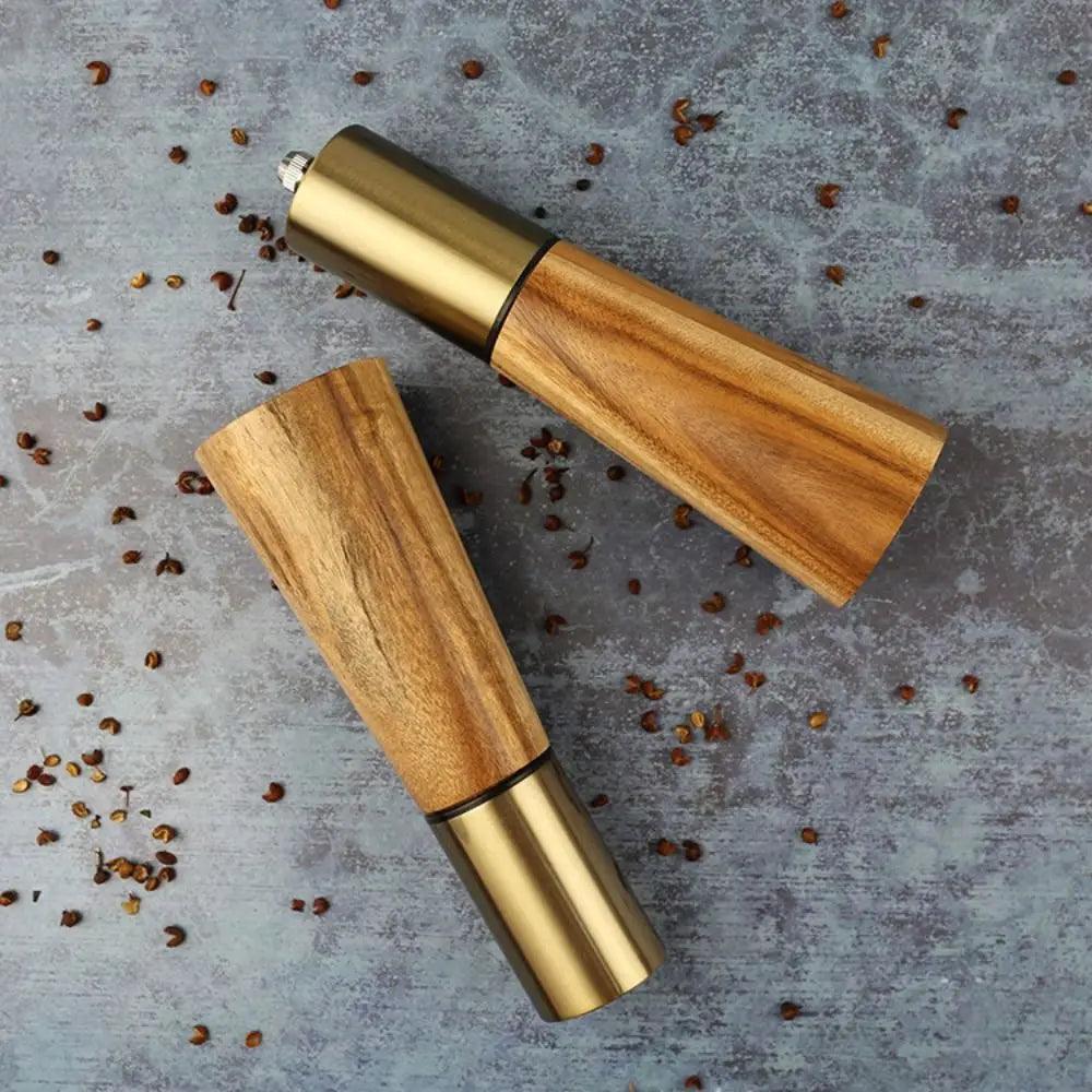 Lisslune | Elegant Acacia Wood and Stainless Steel Spice Mill Duo - Custom Grinding for Culinary Excellence