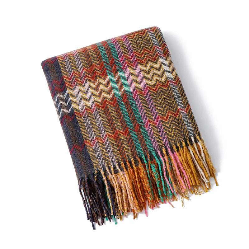 Rynx | Textile City Woven Throw Blanket in Ethnic Style Wave Fringe Casual Scarf Throw Blanket Room Decoration Acrylic Scarf 127x172cm